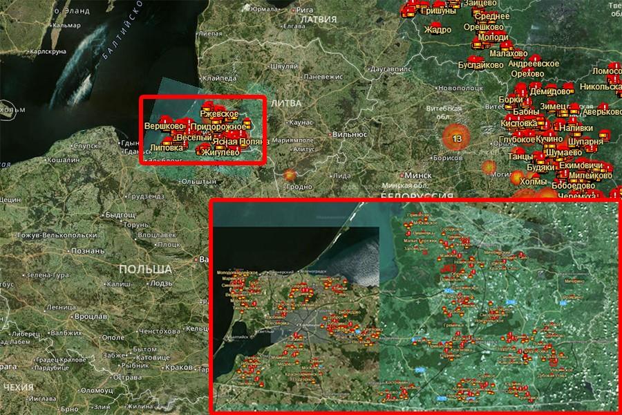 Поля Калининградской области охвачены огнем от палов травы (снимки из космоса)