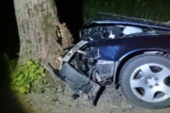 Ночью под Славском пьяный водитель врезался в дерево, 2 человека пострадали