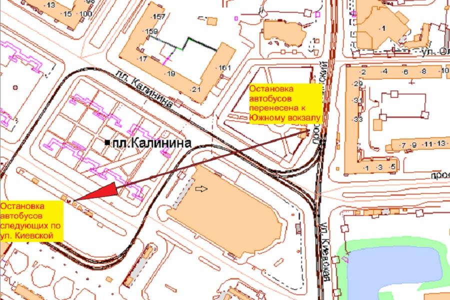 У Южного вокзала в Калининграде перенесена автобусная остановка (схема)