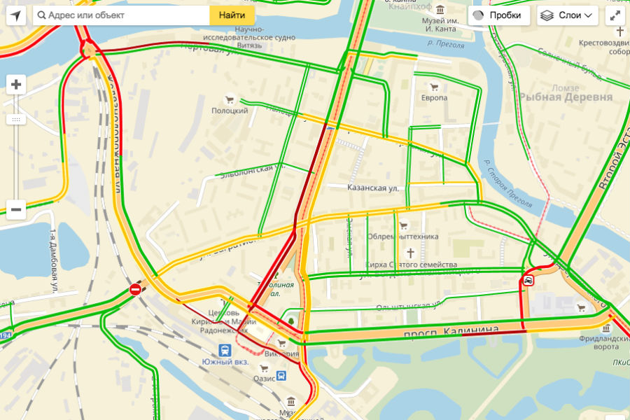 В Калининграде в 9 вечера сохраняются пробки в направлении Южного вокзала