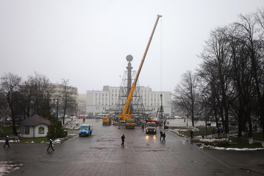 От каркаса до игрушки: в Калининграде собрали главную городскую елку