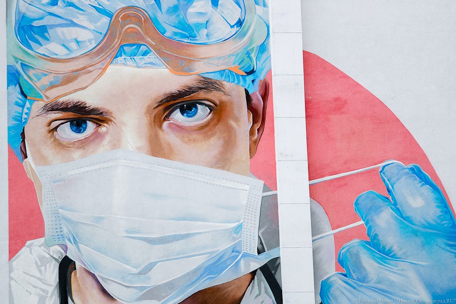 В Калининграде на фасаде девятиэтажки нарисовали врача в маске (фото)