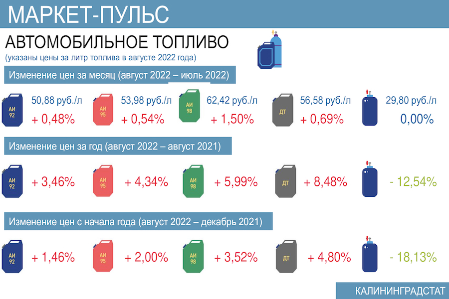 Рост до 8,5% за год: Калининградстат рассказал о ценах на бензин и дизтопливо