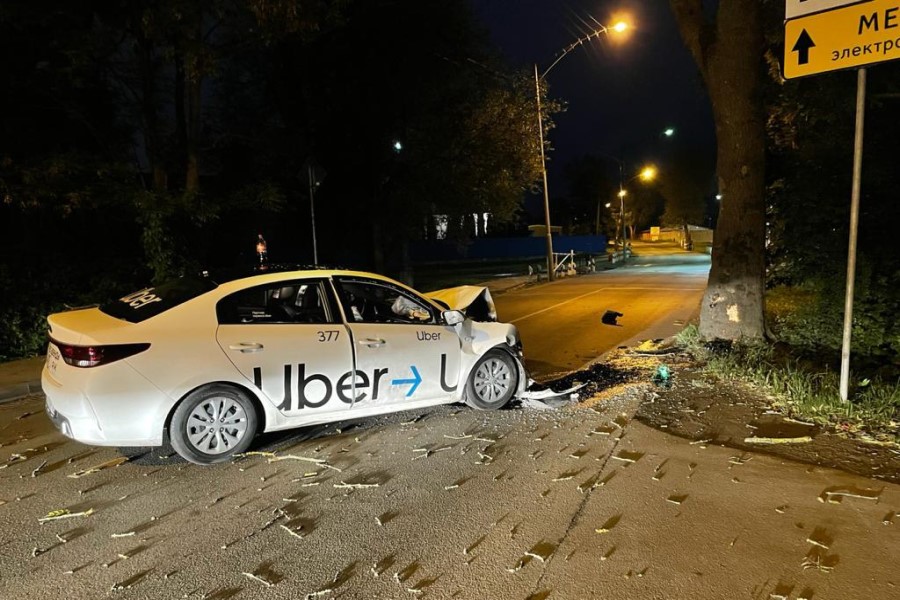 Рано утром на ул. Камской таксист не справился с управлением и врезался в дерево (фото)