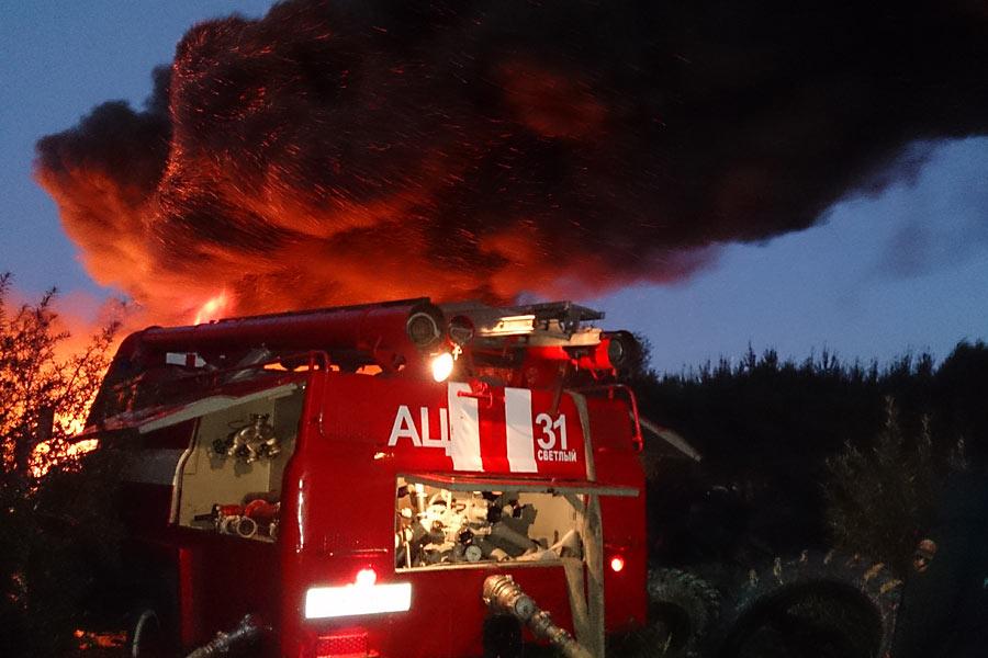 Во Взморье 4 пожарных расчёта тушили загоревшуюся свалку покрышек (фото)