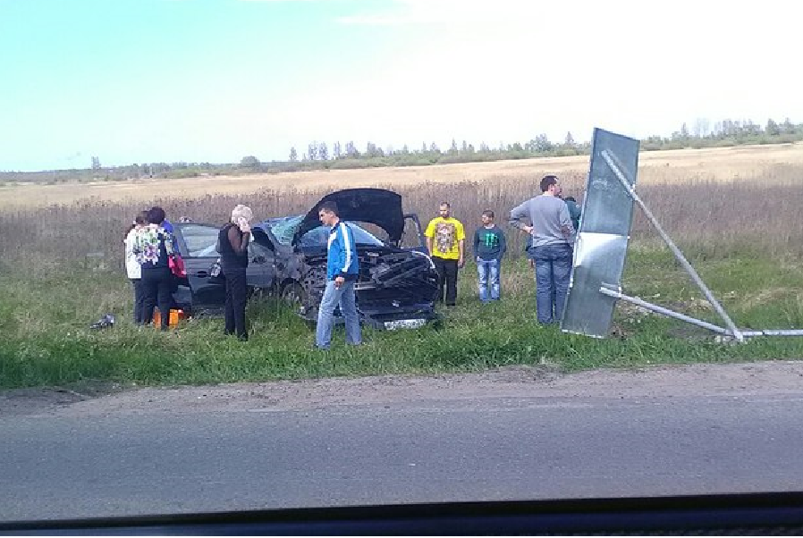 В Полесском районе легковушка снесла дорожный указатель и вылетела в кювет (фото)