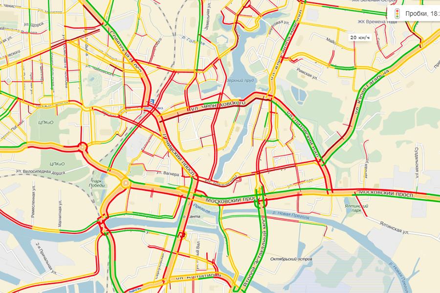 В дождь Калининград встал в пробках (схема)