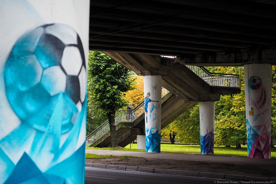 Стрит-арт для стритбола: под Эстакадным мостом появились футбольные граффити