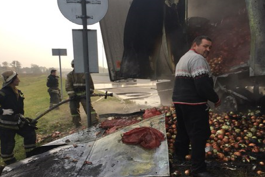В Гурьевском районе на трассе загорелся грузовик с луком (фото)