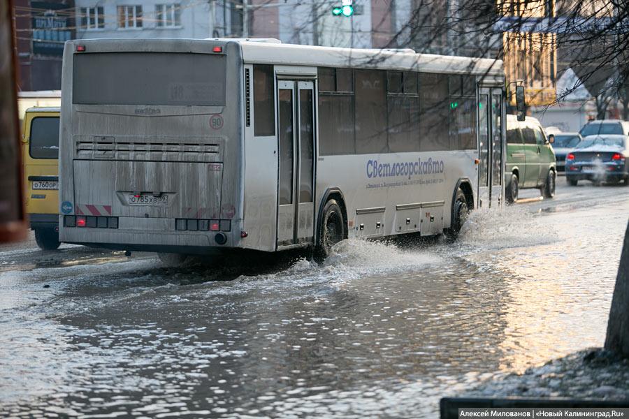 Зимний потоп: лопнувшая труба затопила Ленинский проспект (фото)