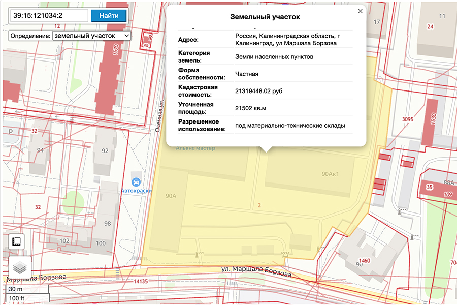 Изображение: скриншот публичной кадастровой карты
