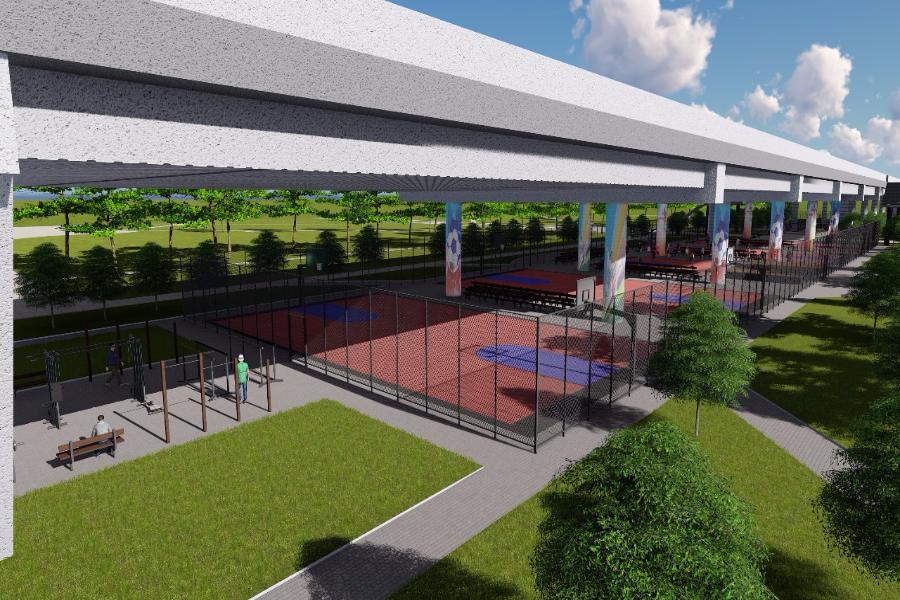 Эскиз Центра уличного баскетбола. Изображение предоставлено пресс-службой областного правительства