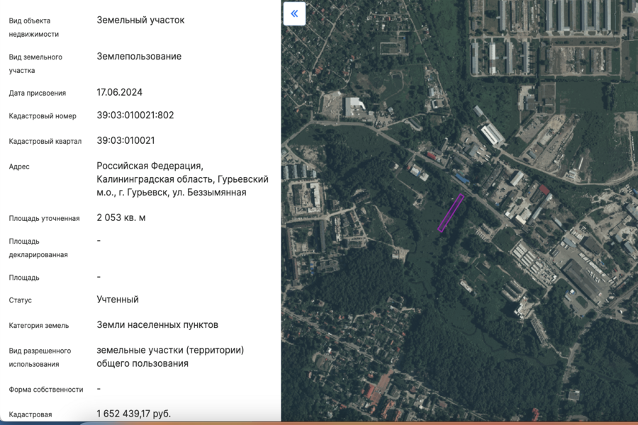 Изображение: скриншот публичной кадастровой карты