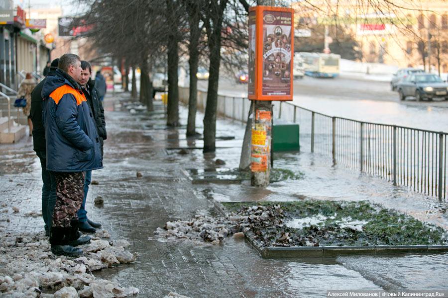 Зимний потоп: лопнувшая труба затопила Ленинский проспект (фото)