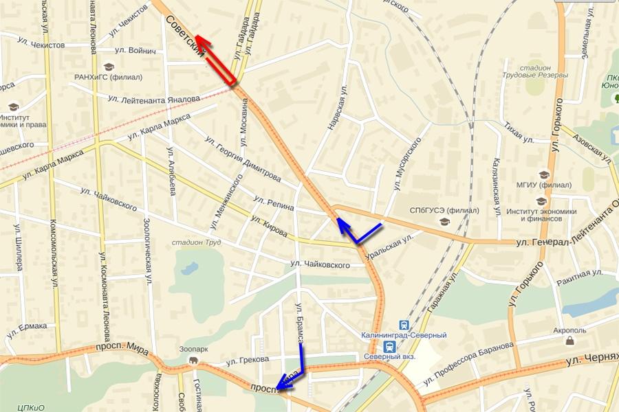 На трех перекрестках в центре Калининграда изменилось движение (схема)
