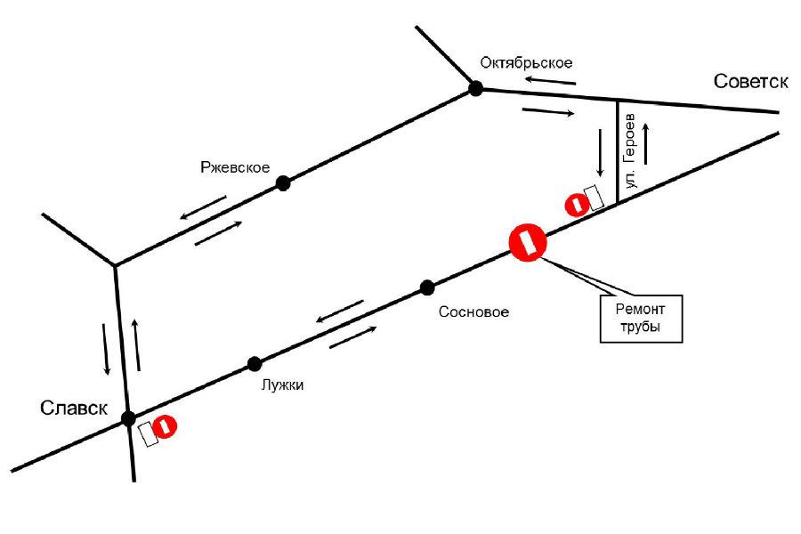 Со среды временно закрывается движение на дороге «Советск — Славск» (схема)