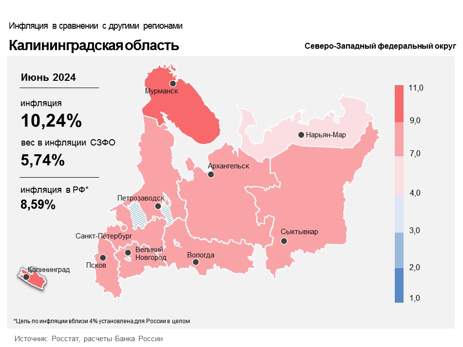 Годовая инфляция в Калининградской области в июне увеличилась