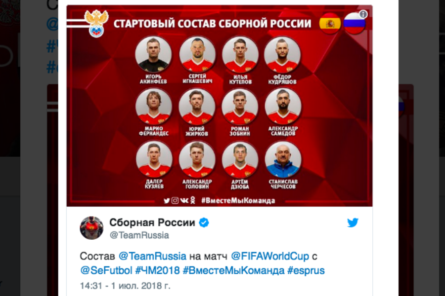 Тренерский штаб определился со стартовым составом российской сборной 1/8 финала