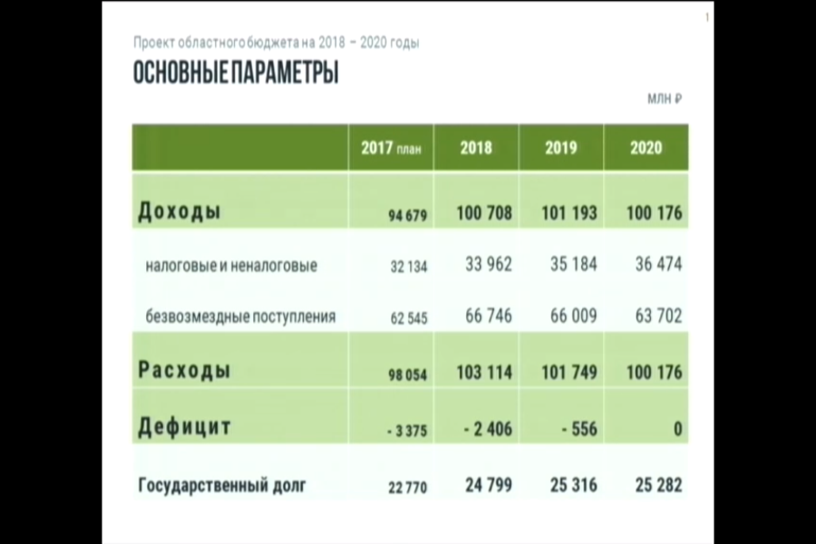 Правительство области представило основные параметры бюджета на 2018 год