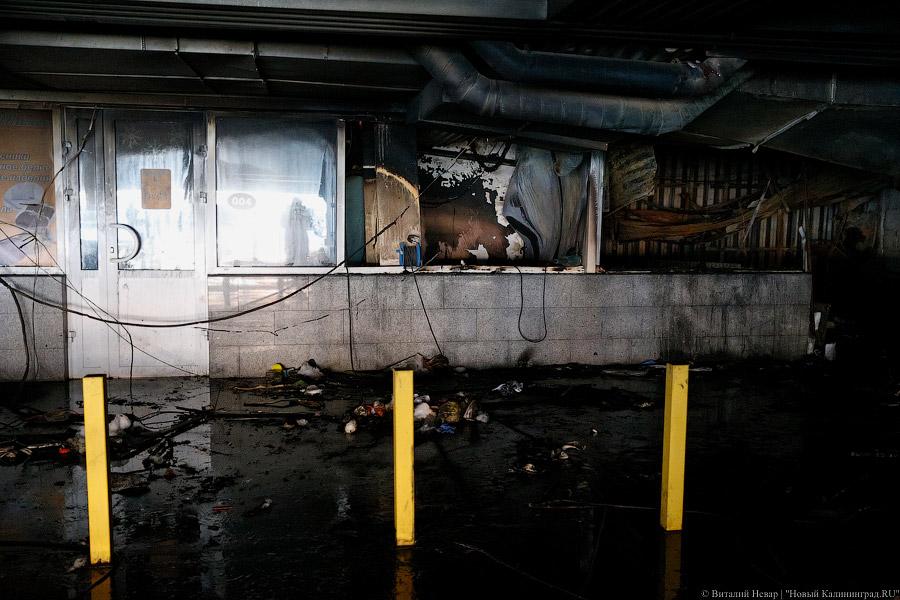 Цветы, гарь и копоть: пепелище пожара в торговом центре Калининграда (фото)