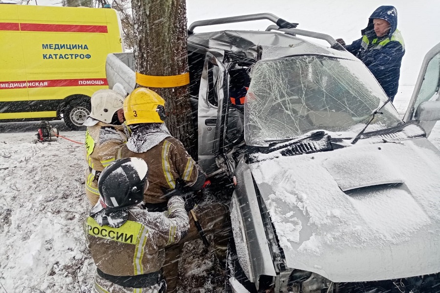 Пожарные МЧС пришли на помощь водителю, заблокированному в машине после ДТП (фото)