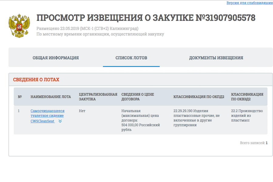 «Калининградгазификация» покупает 5 сидений для унитаза за полмиллиона рублей