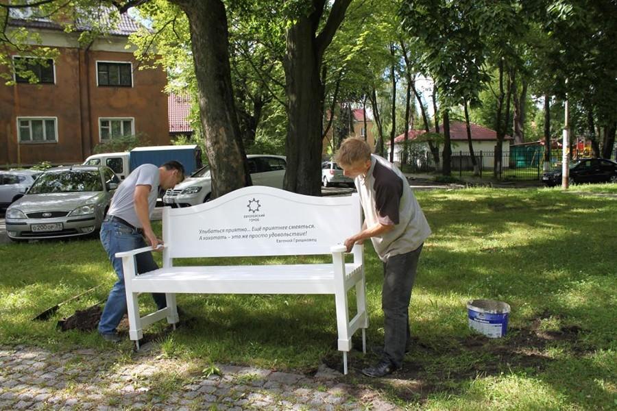 Волонтеры делают Калининград европейским с помощью скамеек с цитатами (фото)