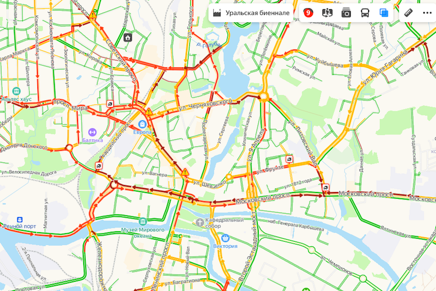 Вечером во вторник город встал в 9-балльных пробках