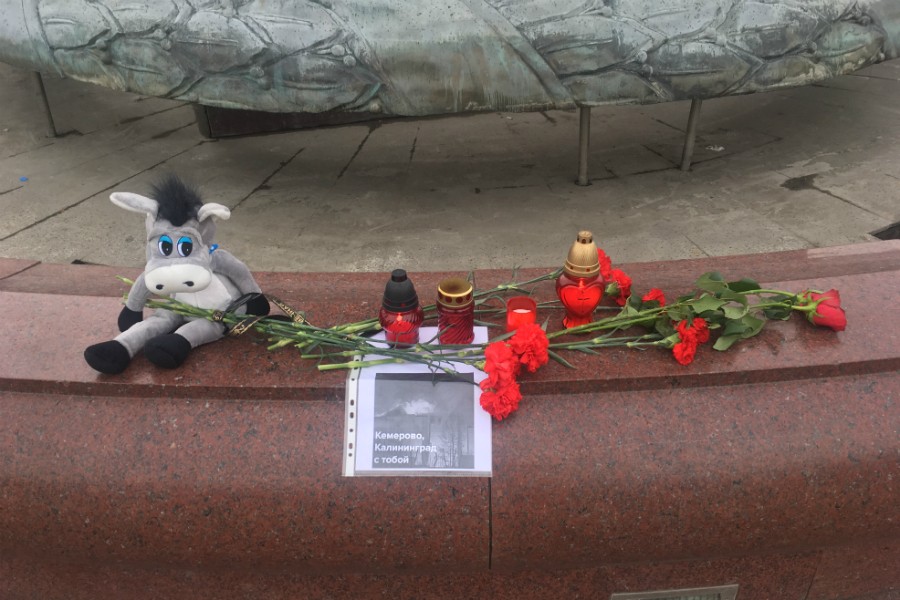 «Кемерово, Калининград с тобой»: на пл. Победы несут цветы в память жертв пожара