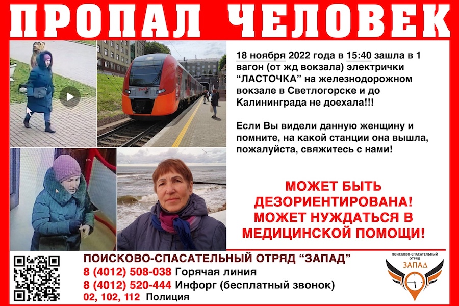 Села на «Ласточку», но не доехала: поиски пропавшей пенсионерки идут пятые сутки (фото)