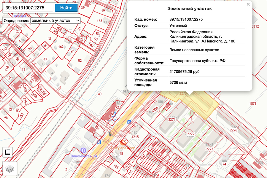 Скриншот публичной кадастровой карты