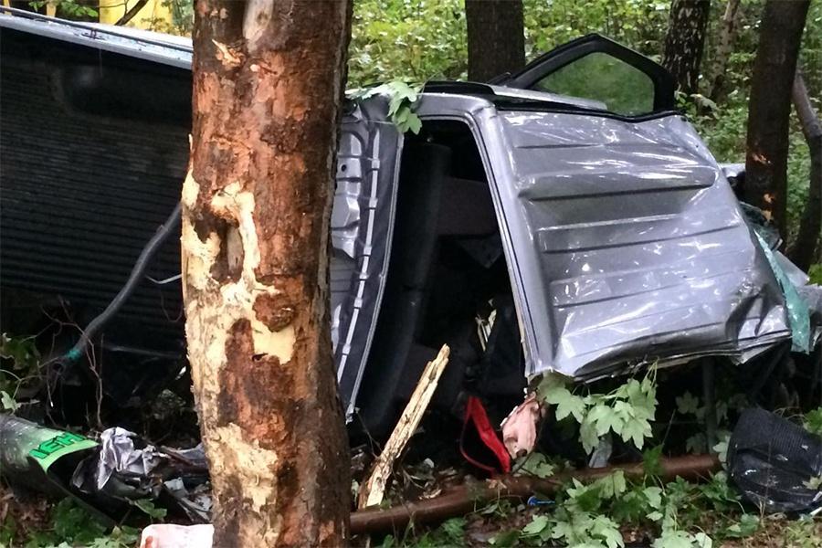 В Балтийске после удара об дерево у пикапа сплющило кабину и оторвало колесо (фото)