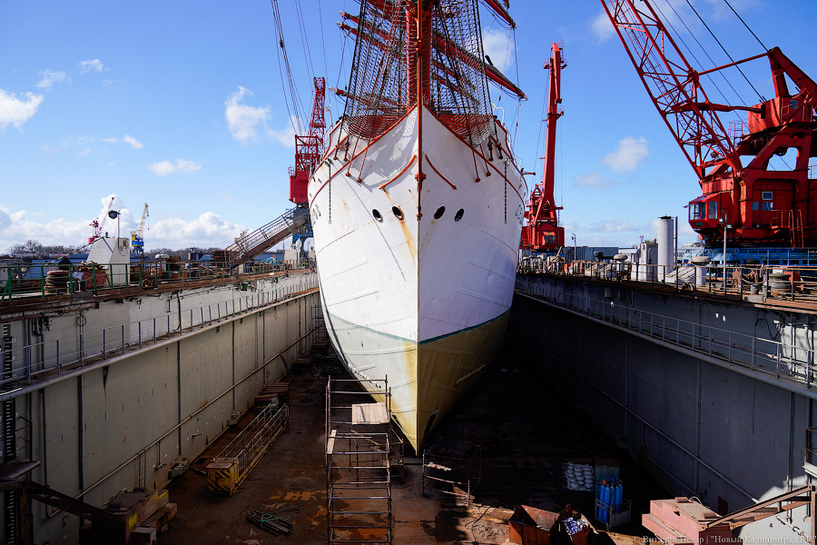 После кругосветки и перед новым рейсом: барк «Седов» проходит ремонт в Светлом (фото)