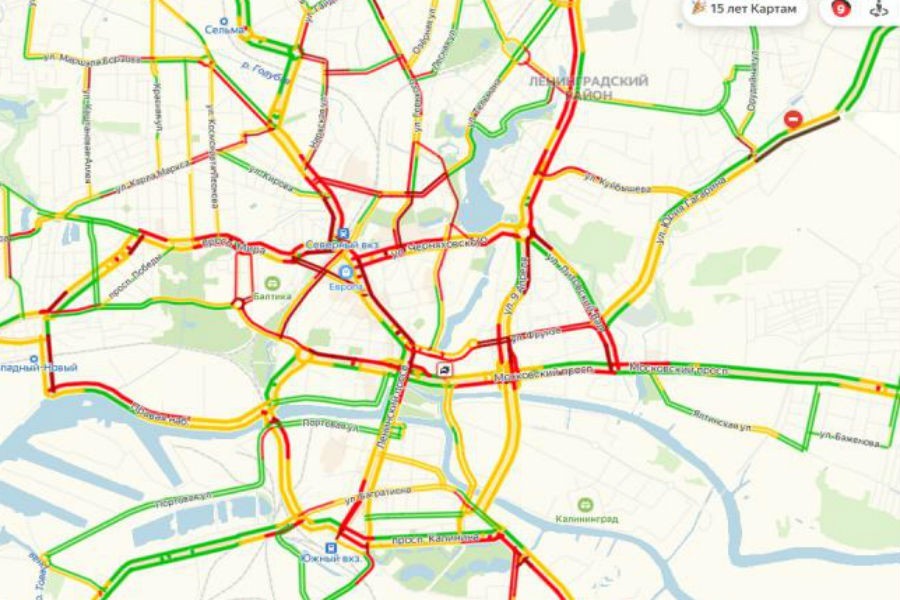 Вечером в среду в Калининграде образовались 9-балльные пробки