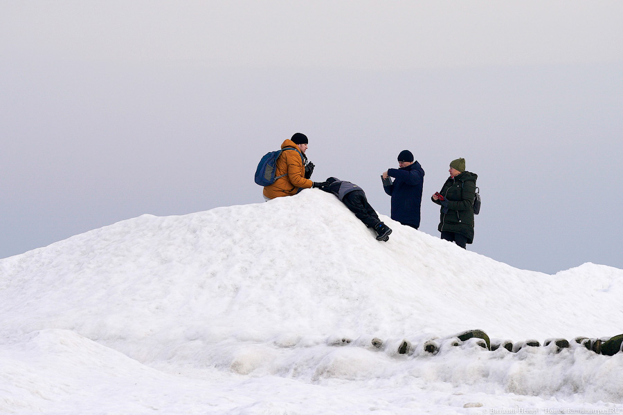 В Калининградской области массово гуляют по морскому льду, несмотря на запрет МЧС (фото)