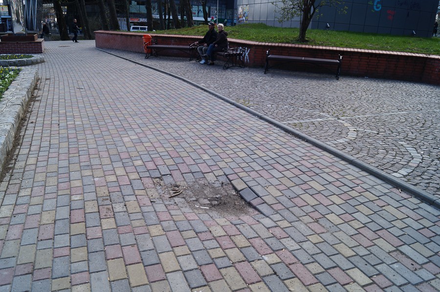 В центре Калининграда возле «амулета против пьянства» просела плитка (фото)