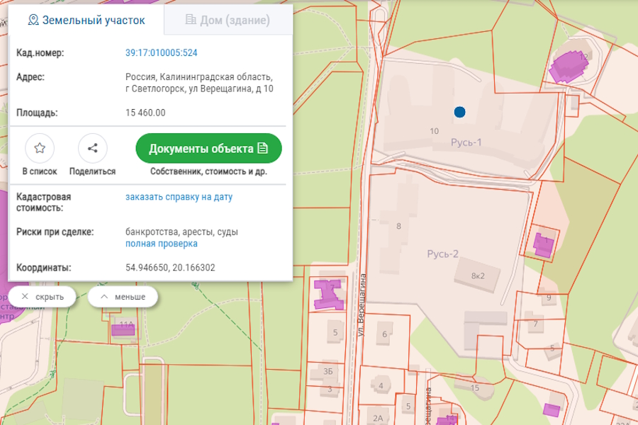 Скриншот публичной кадастровой карты