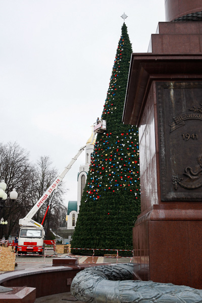 От каркаса до игрушки: в Калининграде собрали главную городскую елку