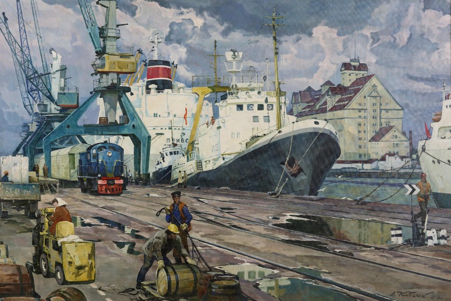 Картина: Леонид Кабачек, Рыбный порт в Калининграде, 1983 год. Из коллекции РЦИ