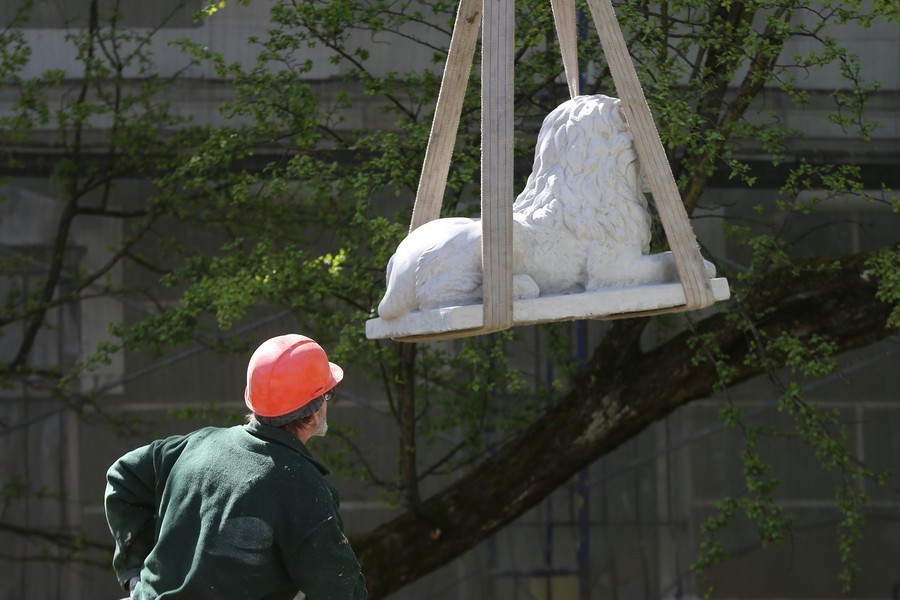 На жилой памятник в Калининграде установили скульптуры львов (фото)