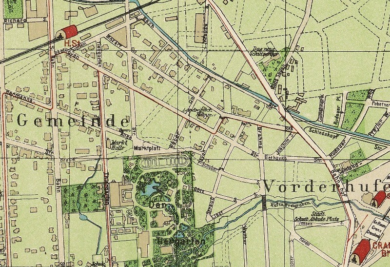 Фрагмент карты Кенигсберга 1904 года. «Музыкальные» названия улиц уже присутствуют