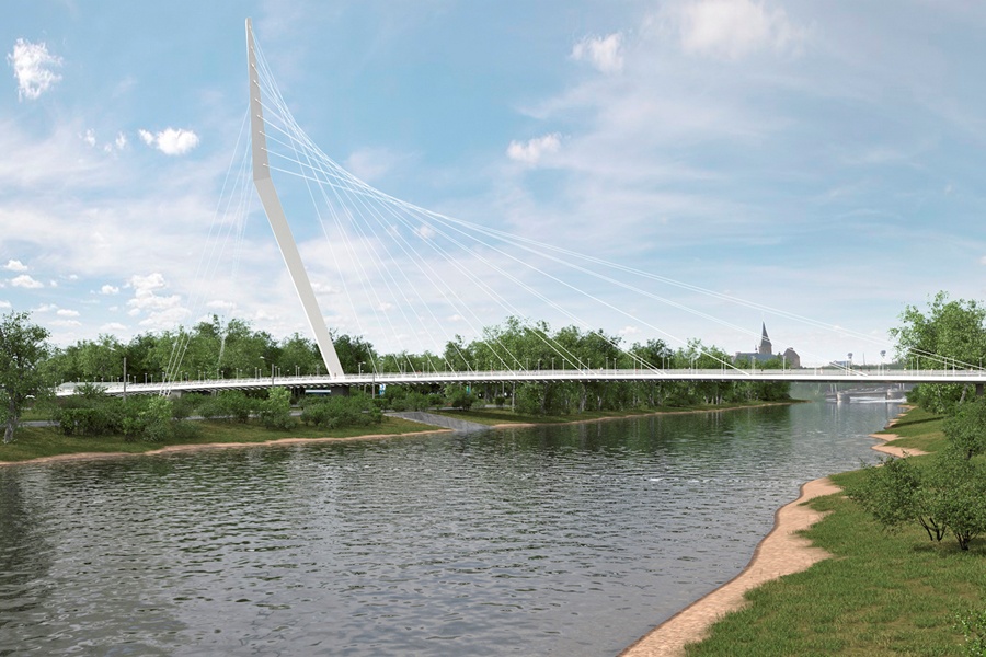 Эскиз транспортно-пешеходного моста с Литовского вала на остров Октябрьский. Иллюстрация предоставлена пресс-службой администрации Калининграда